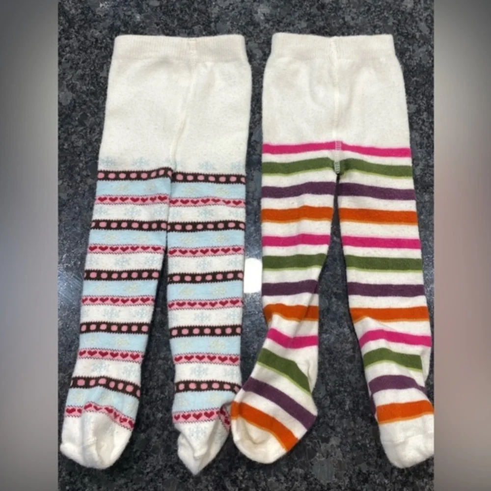 Gymboree‎ Cream Tights with Stripes and Patterns lot of 2